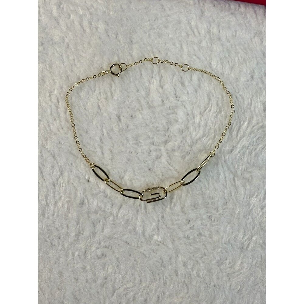 Adina Eden Gold Plated‎ Pavé Safety Pin Paperclip Bracelet - New FabFitFun